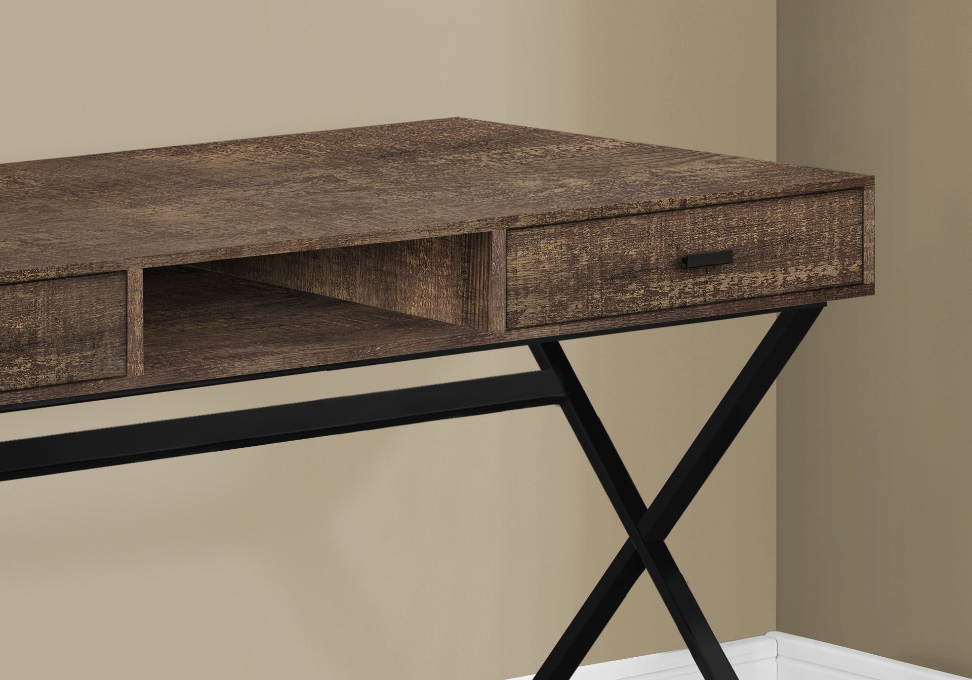 Computer Desk, Home Office, Laptop, Storage Drawers, 48"l, Work, Brown Laminate, Black Metal, Contemporary, Modern