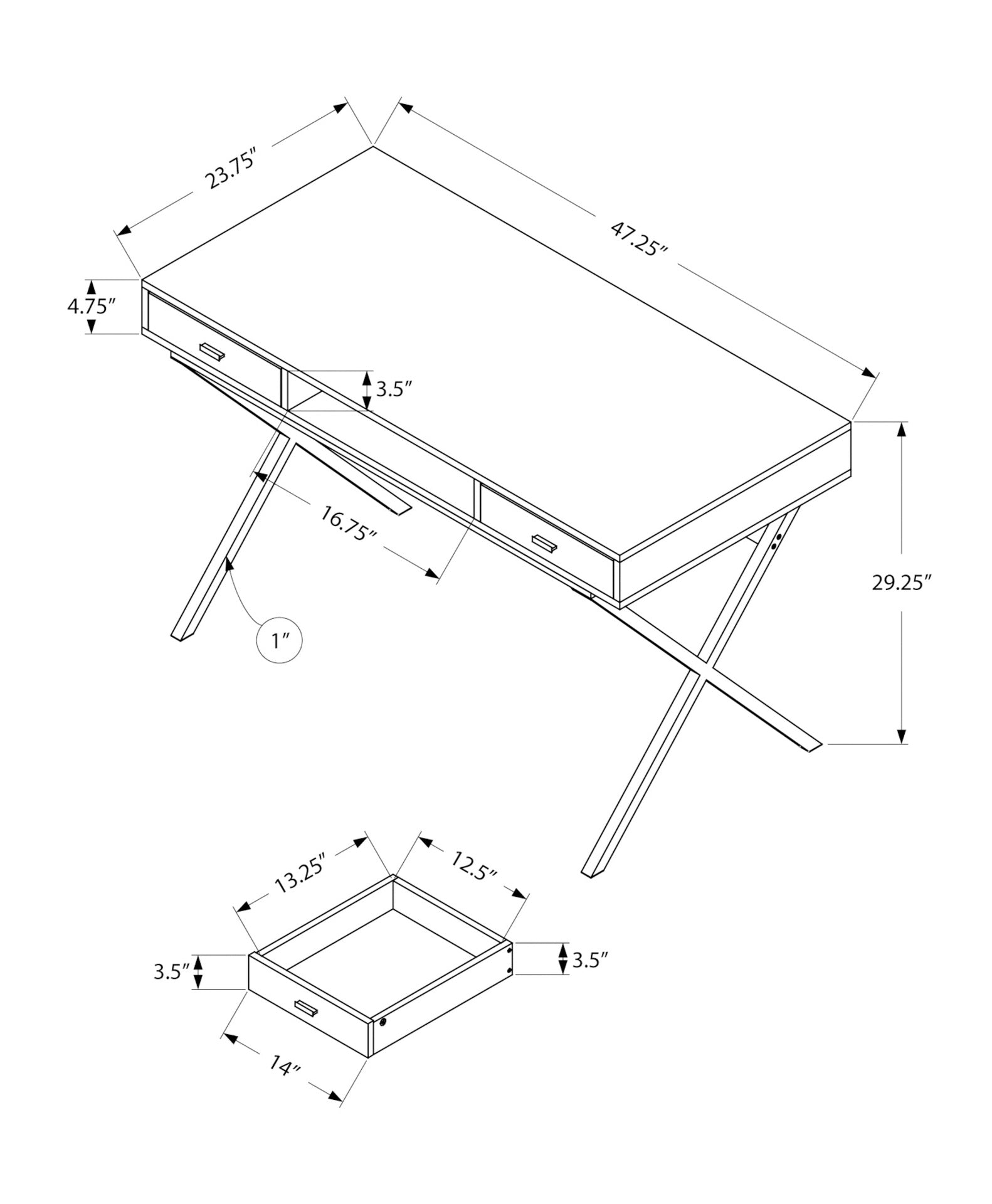 Computer Desk, Home Office, Laptop, Storage Drawers, 48"l, Work, Grey Laminate, Black Metal, Contemporary, Modern