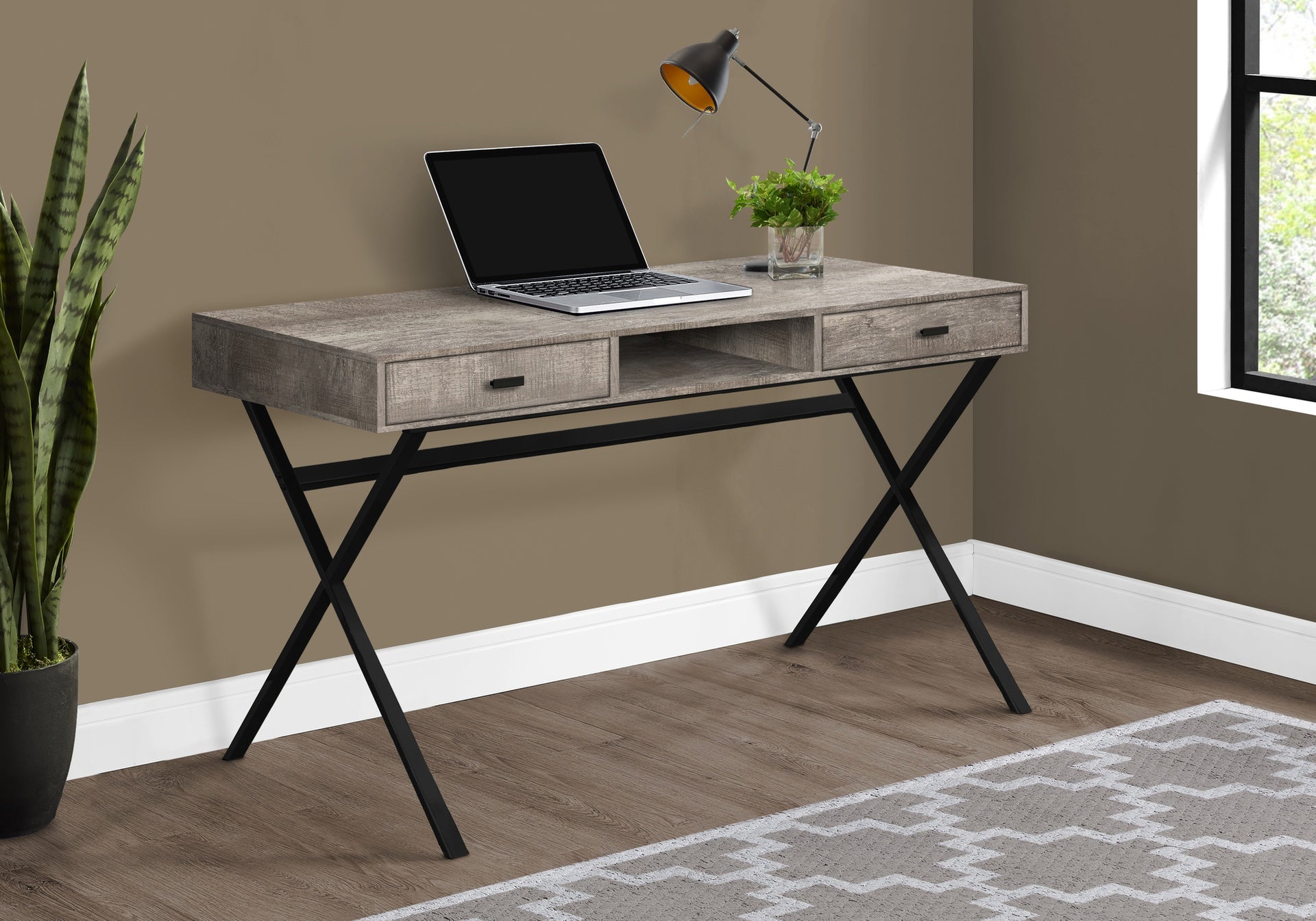 Computer Desk, Home Office, Laptop, Storage Drawers, 48"l, Work, Beige Laminate, Black Metal, Contemporary, Modern