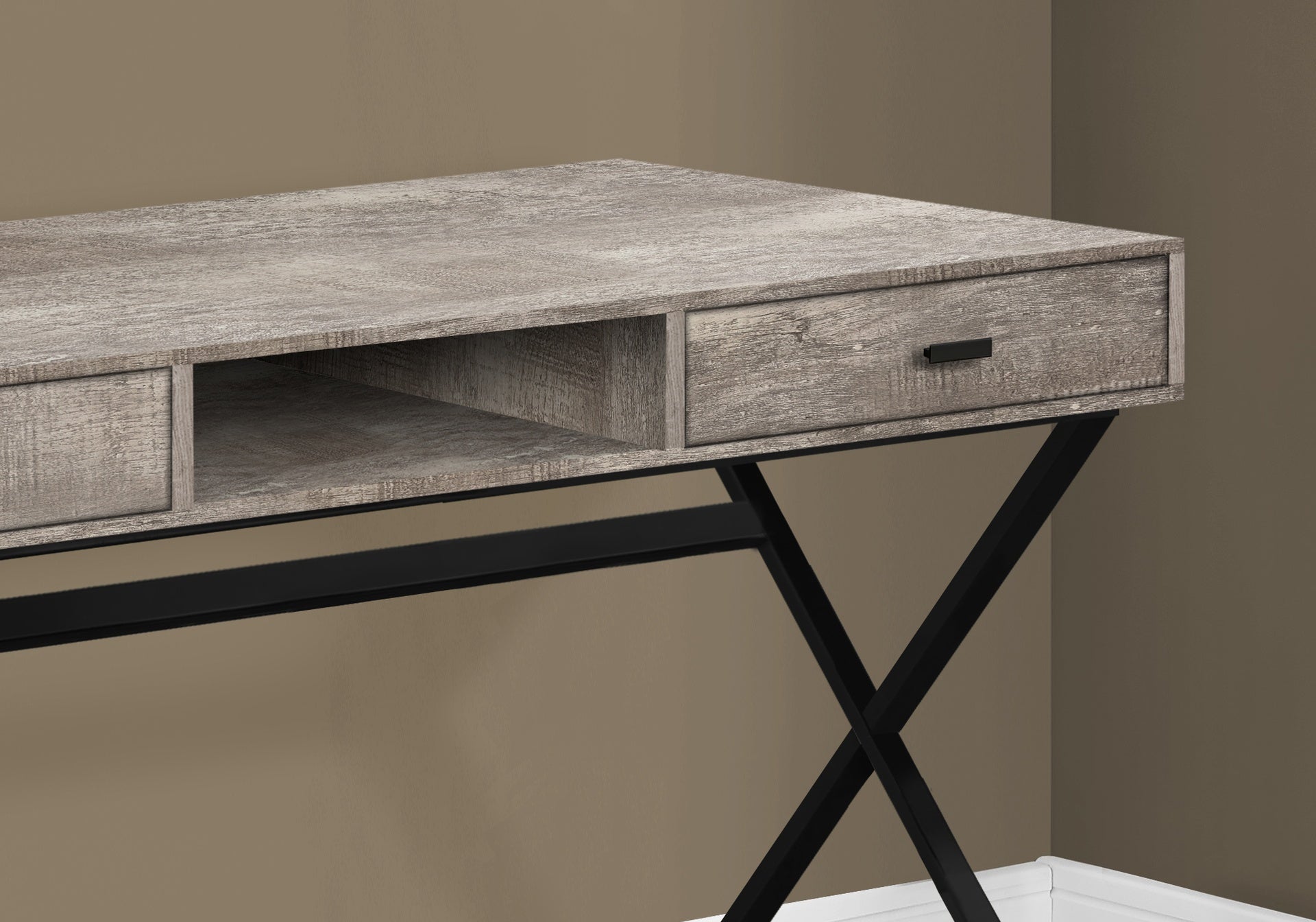 Computer Desk, Home Office, Laptop, Storage Drawers, 48"l, Work, Beige Laminate, Black Metal, Contemporary, Modern