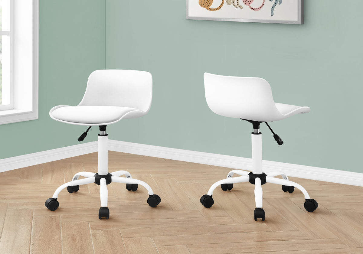 Office Chair, Adjustable Height, Swivel, Ergonomic, Computer Desk, Work, Juvenile, White Leather Look, White Metal, Contemporary, Modern
