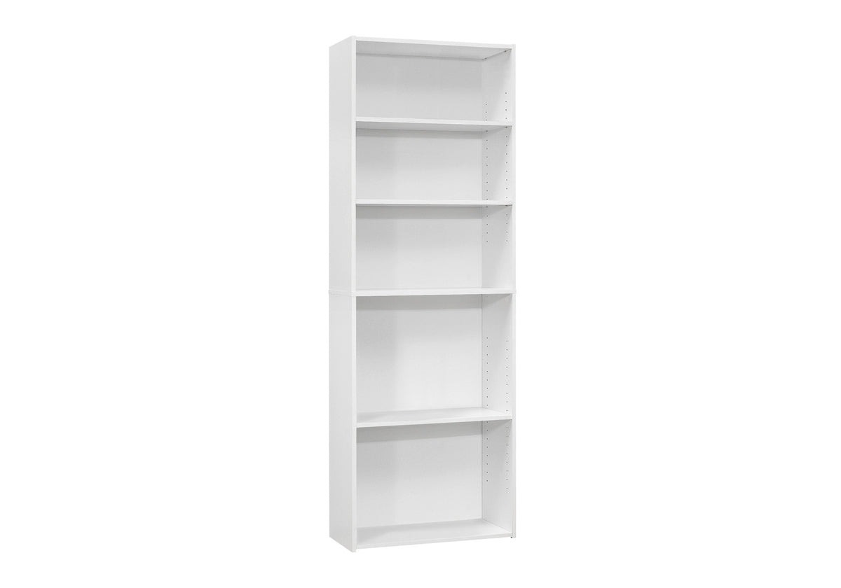 Bookshelf, Bookcase, 6 Tier, 72"h, Office, Bedroom, White Laminate, Transitional