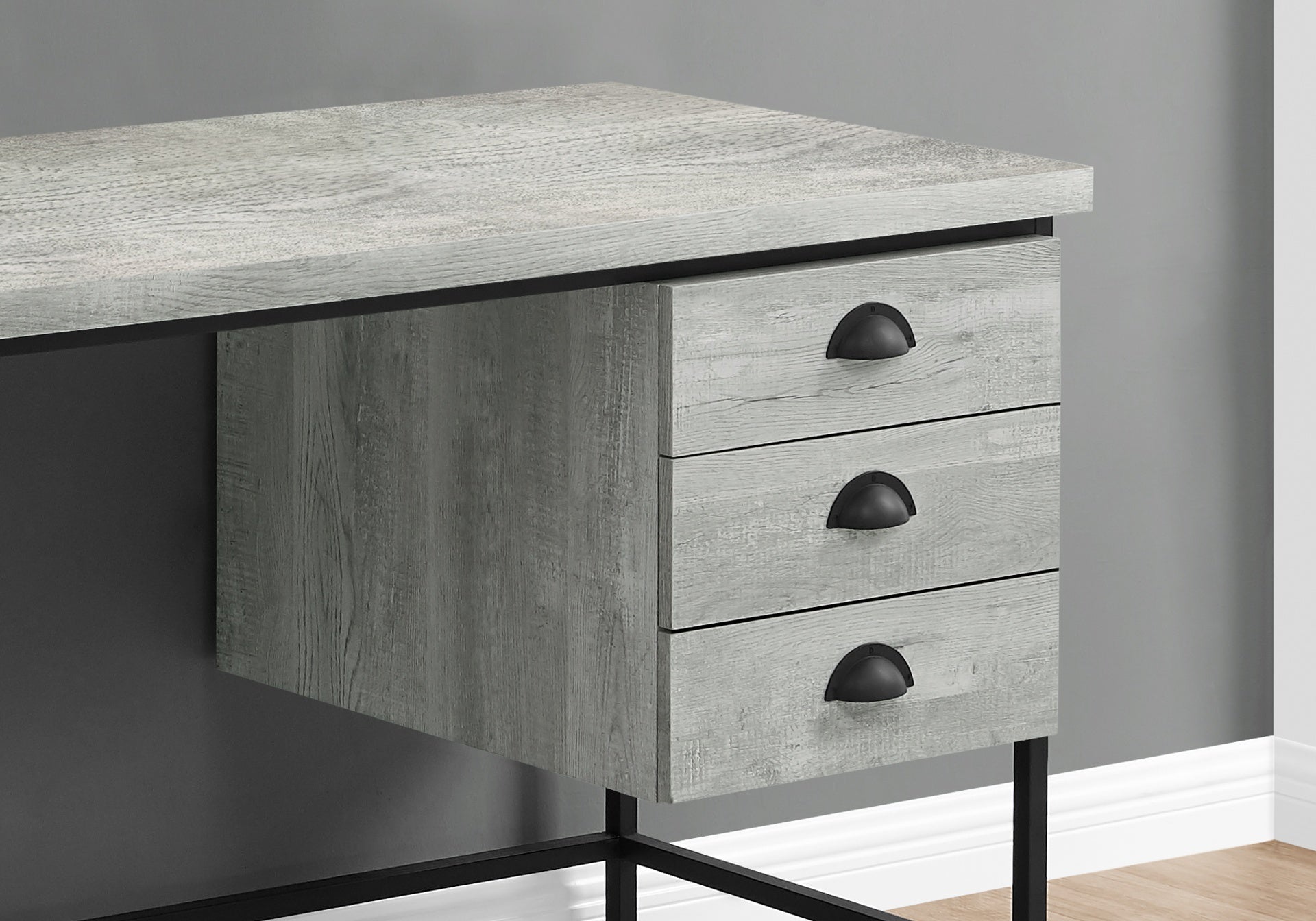 Computer Desk, Home Office, Laptop, Storage Drawers, 55"l, Work, Grey Laminate, Black Metal, Contemporary, Modern