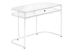 Computer Desk, Home Office, Laptop, Storage Drawers, 48"l, Work, White Laminate, Chrome Metal, Contemporary, Modern