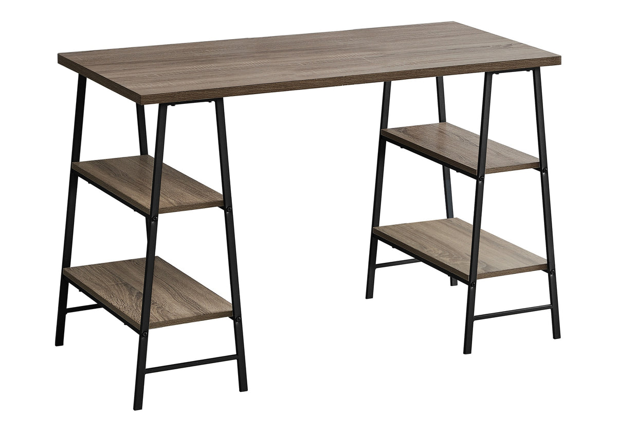 Computer Desk, Home Office, Laptop, Storage Shelves, 48"l, Work, Brown Laminate, Black Metal, Contemporary, Modern