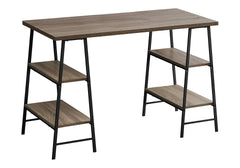 Computer Desk, Home Office, Laptop, Storage Shelves, 48"l, Work, Brown Laminate, Black Metal, Contemporary, Modern