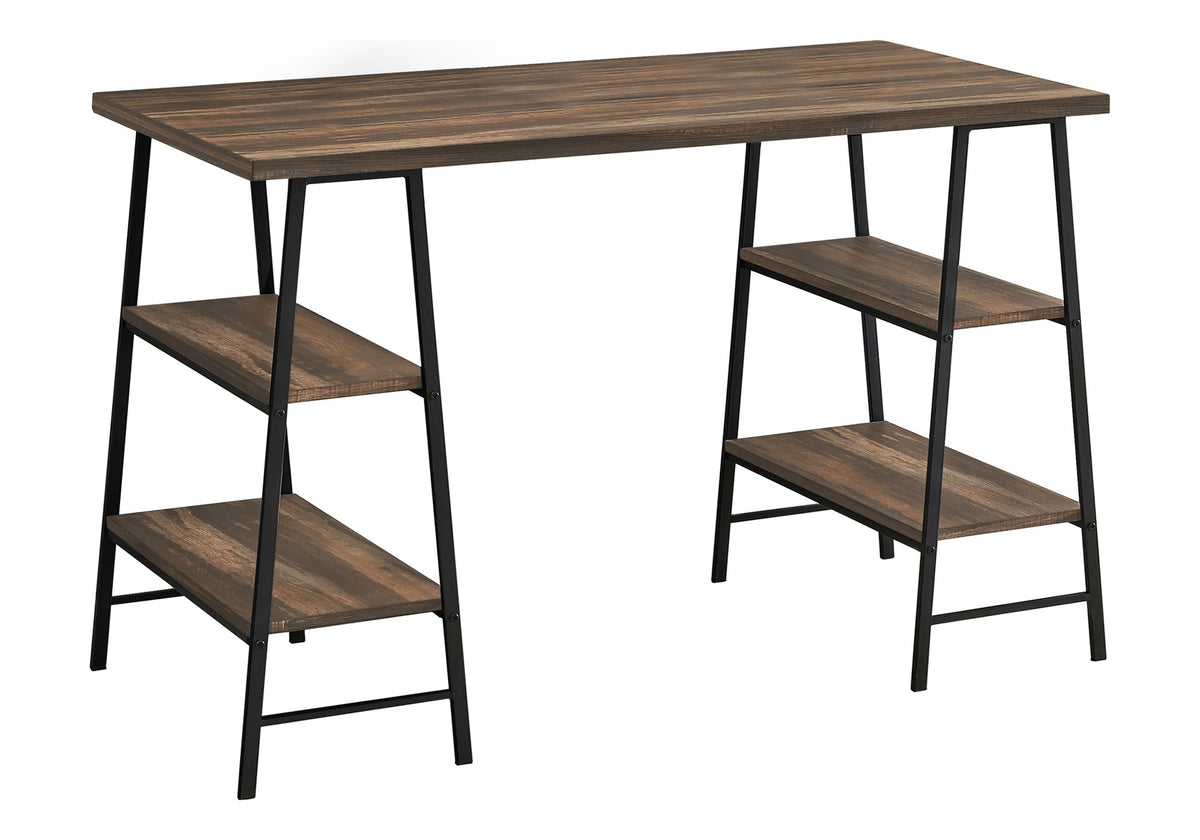 Computer Desk, Home Office, Laptop, Storage Shelves, 48"l, Work, Brown Laminate, Black Metal, Contemporary, Modern