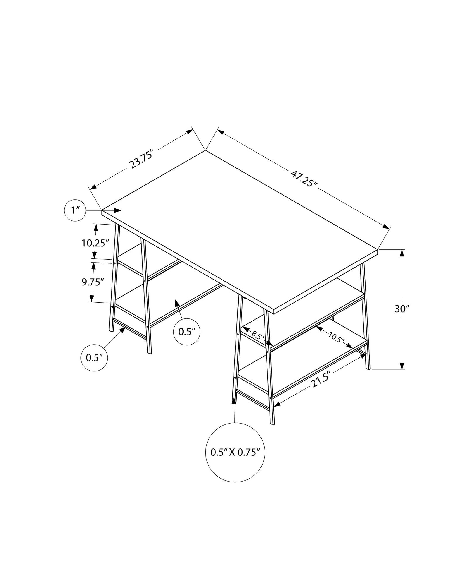 Computer Desk, Home Office, Laptop, Storage Shelves, 48"l, Work, White Marble Look Laminate, Black Metal, Contemporary, Modern