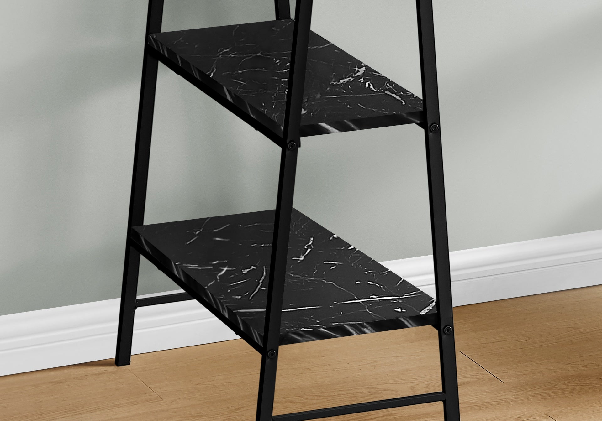 Computer Desk, Home Office, Laptop, Storage Shelves, 48"l, Work, Black Marble Look Laminate, Black Metal, Contemporary, Modern