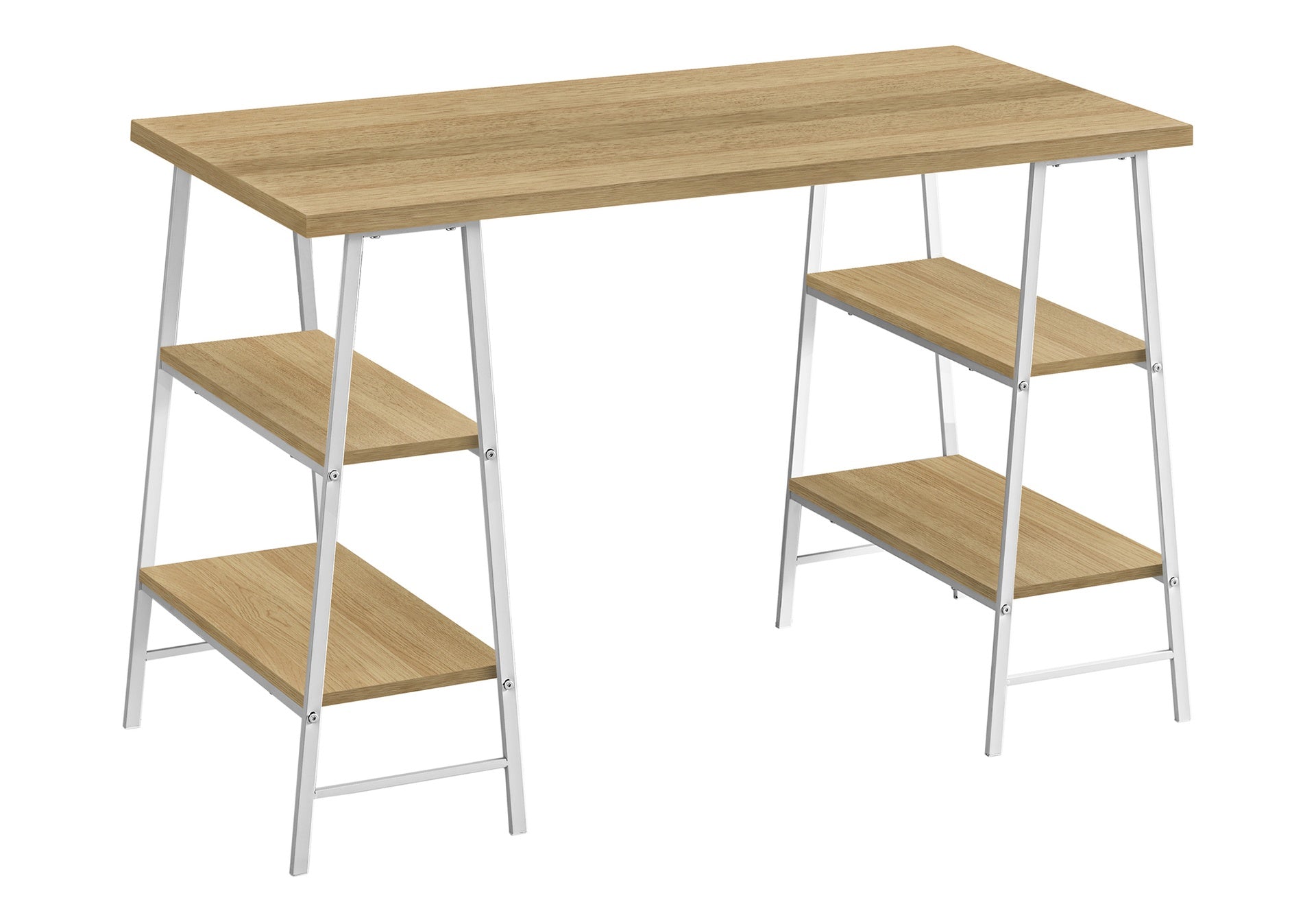 Computer Desk, Home Office, Laptop, Storage Shelves, 48"l, Work, Natural Laminate, White Metal, Contemporary, Modern