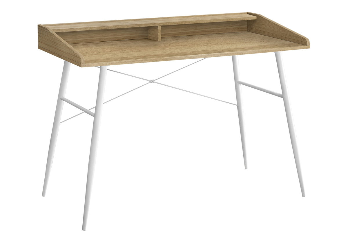 Computer Desk, Home Office, Laptop, Storage Shelves, 48"l, Work, Natural Laminate, White Metal, Contemporary, Modern