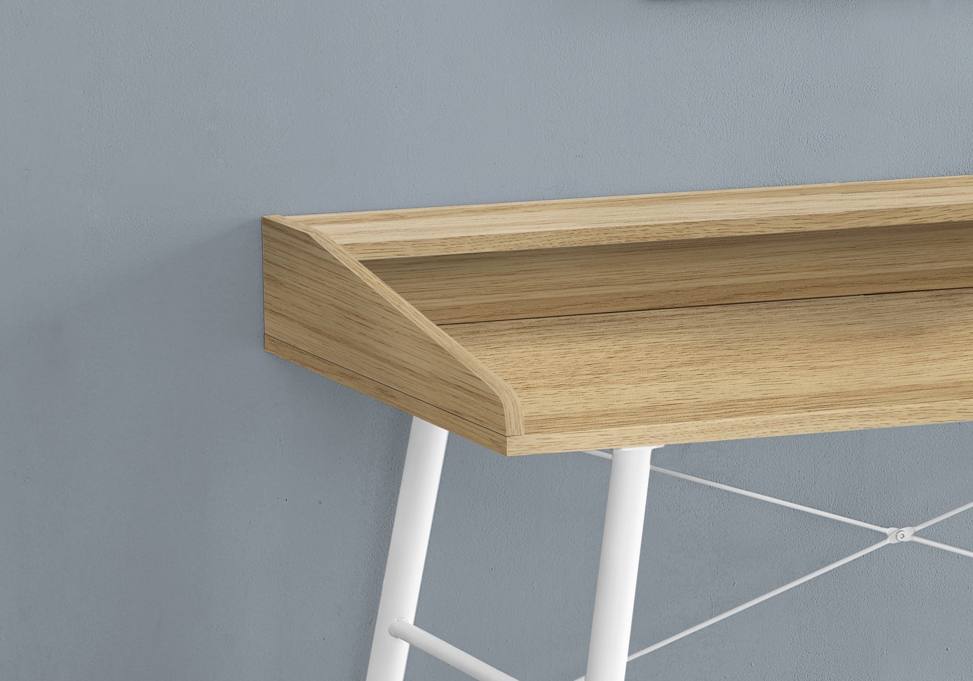 Computer Desk, Home Office, Laptop, Storage Shelves, 48"l, Work, Natural Laminate, White Metal, Contemporary, Modern