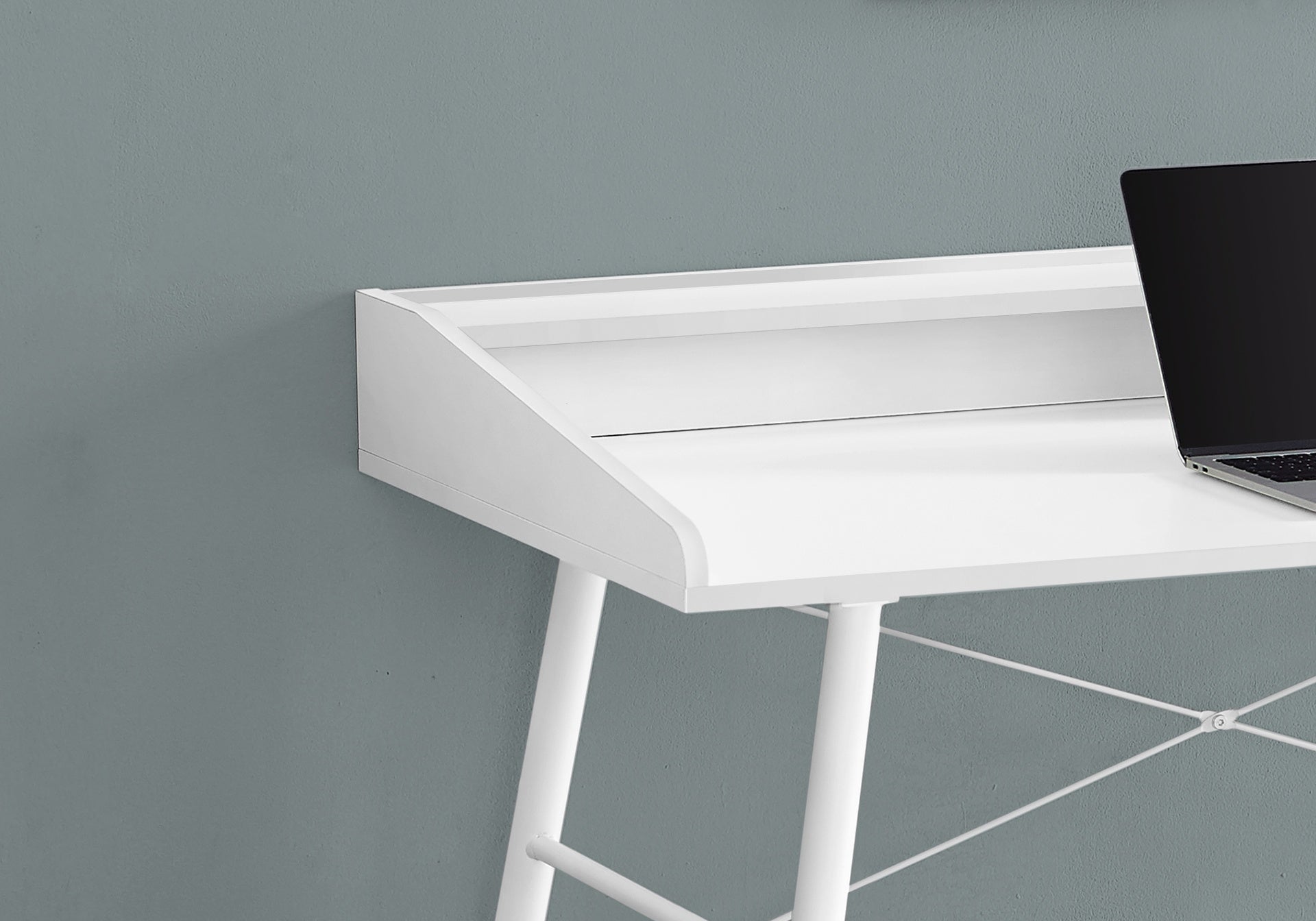 Computer Desk, Home Office, Laptop, Storage Shelves, 48"l, Work, White Laminate, White Metal, Contemporary, Modern