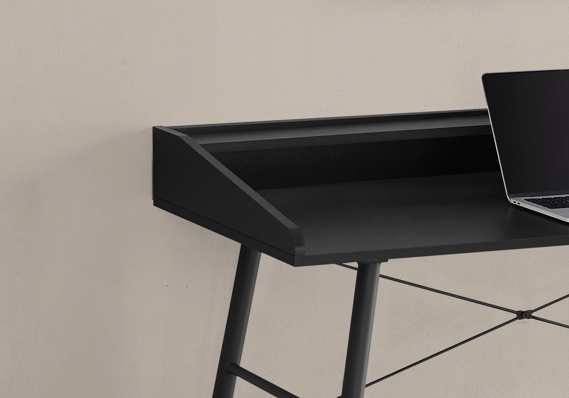 Computer Desk, Home Office, Laptop, Storage Shelves, 48"l, Work, Black Laminate, Black Metal, Contemporary, Modern