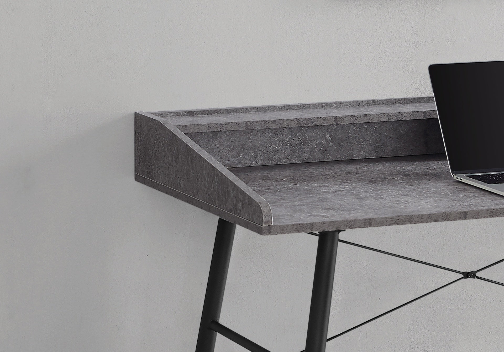 Computer Desk, Home Office, Laptop, Storage Shelves, 48"l, Work, Grey Stone Look Laminate, Black Metal, Contemporary, Modern