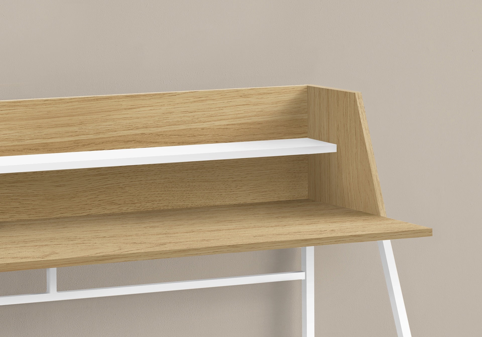 Computer Desk, Home Office, Laptop, Storage Shelves, 48"l, Work, Natural Laminate, White Metal, Contemporary, Modern