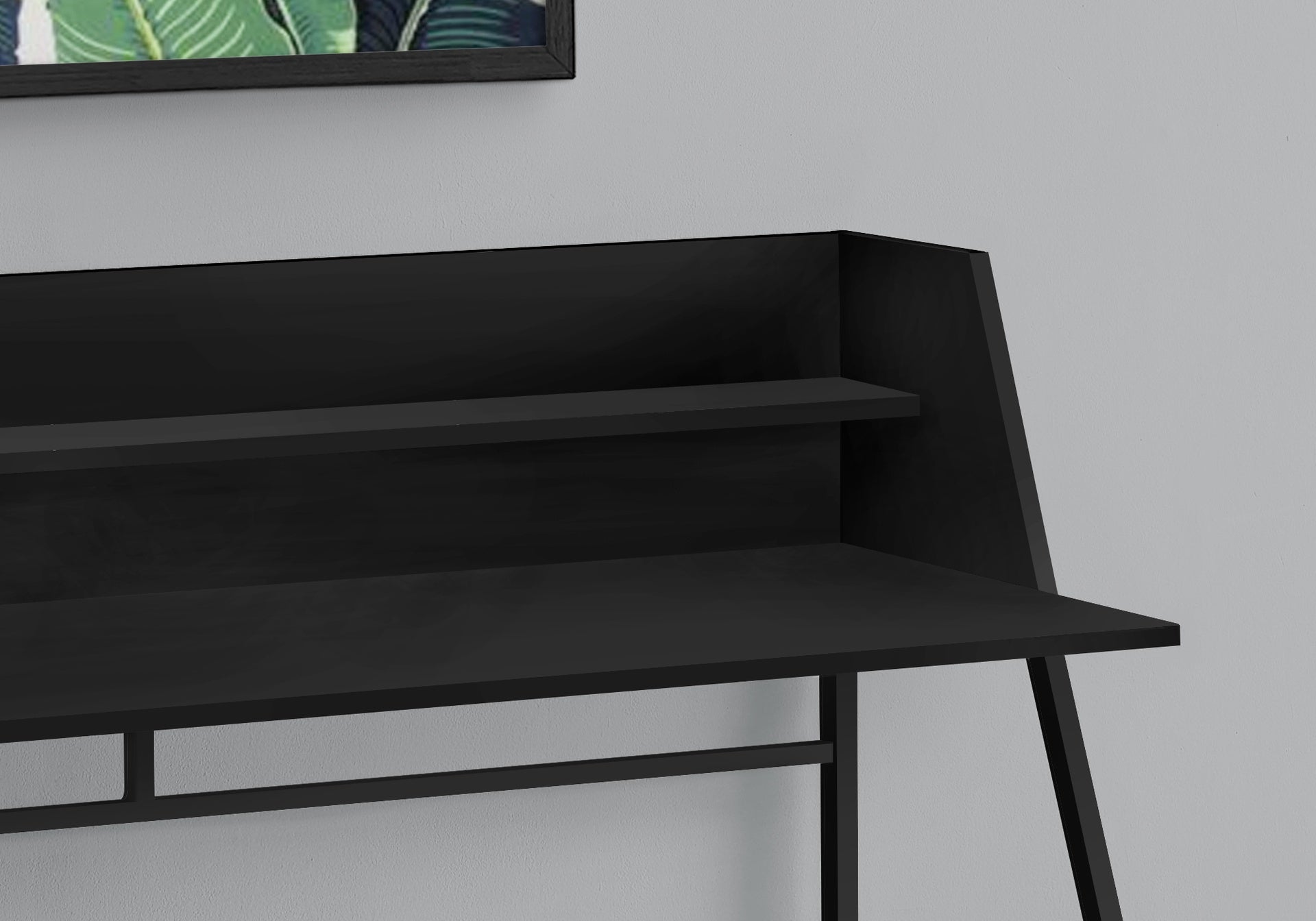 Computer Desk, Home Office, Laptop, Storage Shelves, 48"l, Work, Black Laminate, Black Metal, Contemporary, Modern