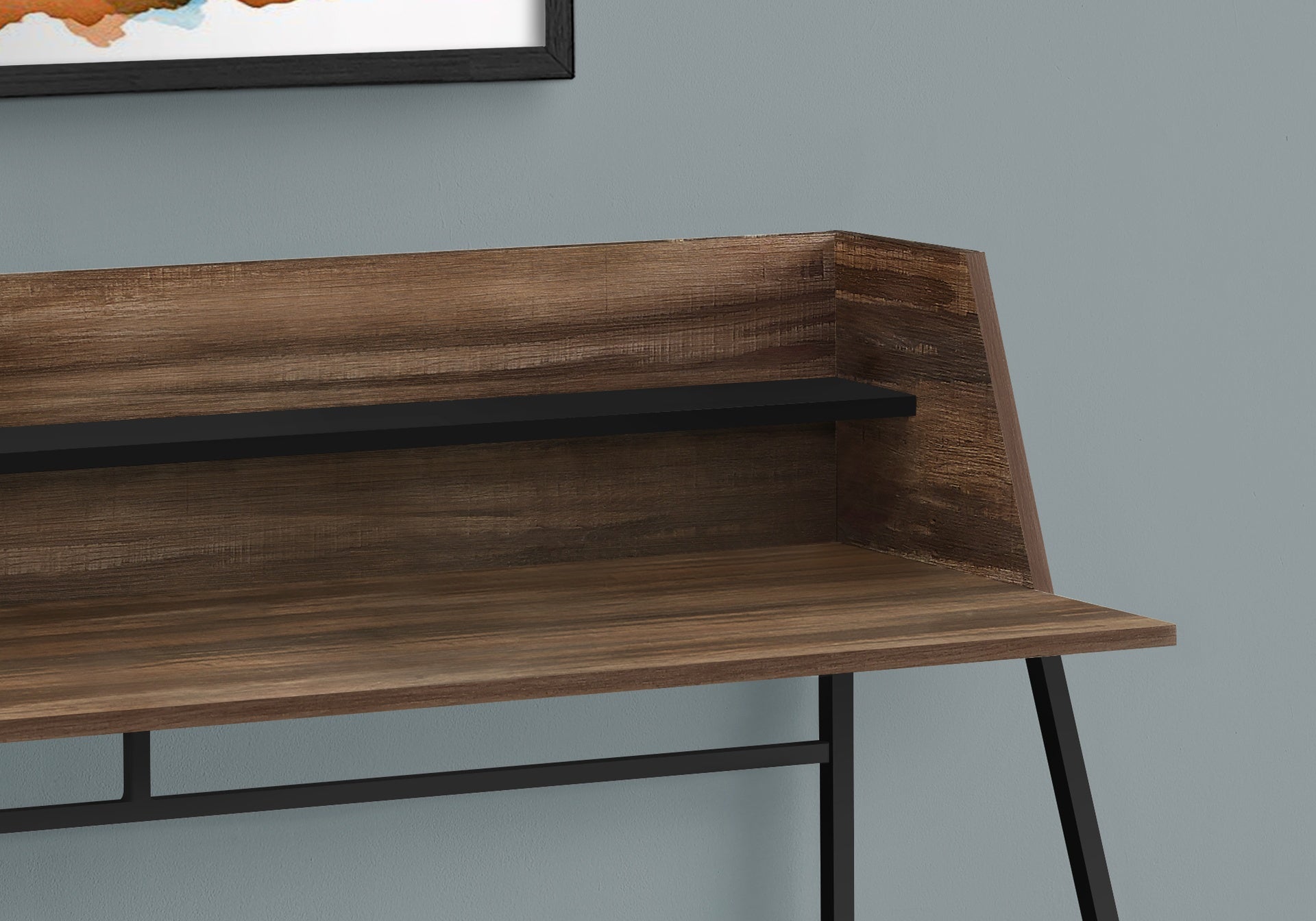 Computer Desk, Home Office, Laptop, Storage Shelves, 48"l, Work, Brown Laminate, Black Metal, Contemporary, Modern