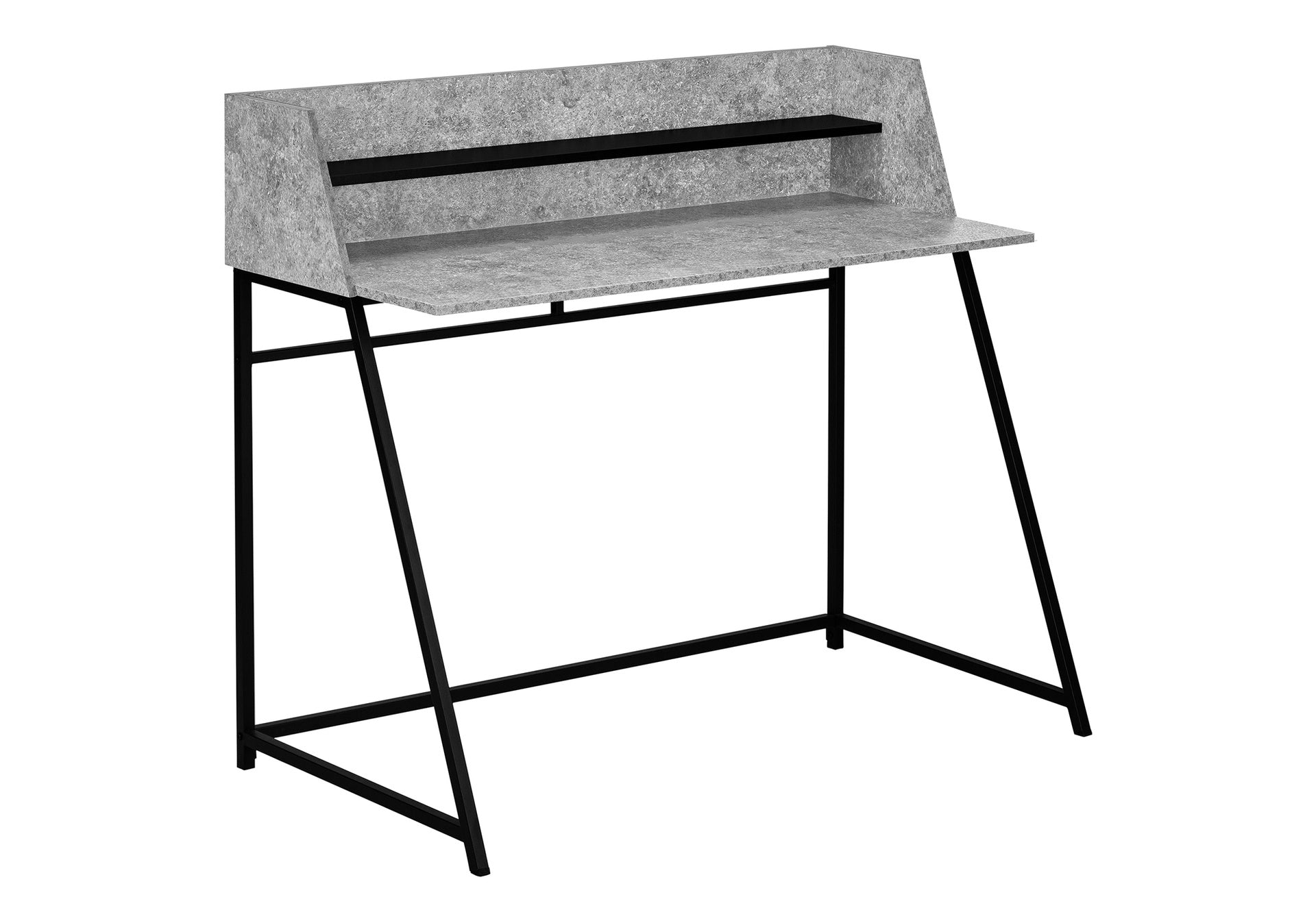 Computer Desk, Home Office, Laptop, Storage Shelves, 48"l, Work, Grey Stone Look Laminate, Black Metal, Contemporary, Modern