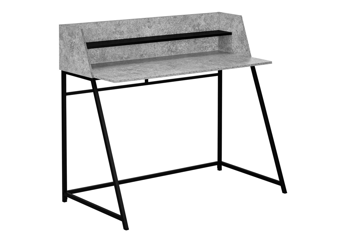 Computer Desk, Home Office, Laptop, Storage Shelves, 48"l, Work, Grey Stone Look Laminate, Black Metal, Contemporary, Modern