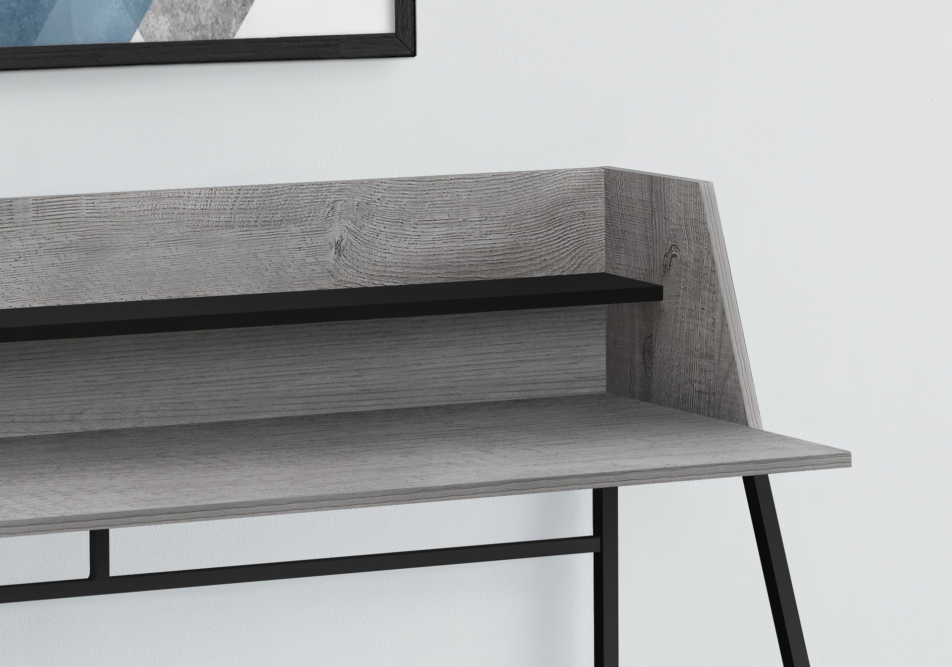 Computer Desk, Home Office, Laptop, Storage Shelves, 48"l, Work, Grey Laminate, Black Metal, Contemporary, Modern