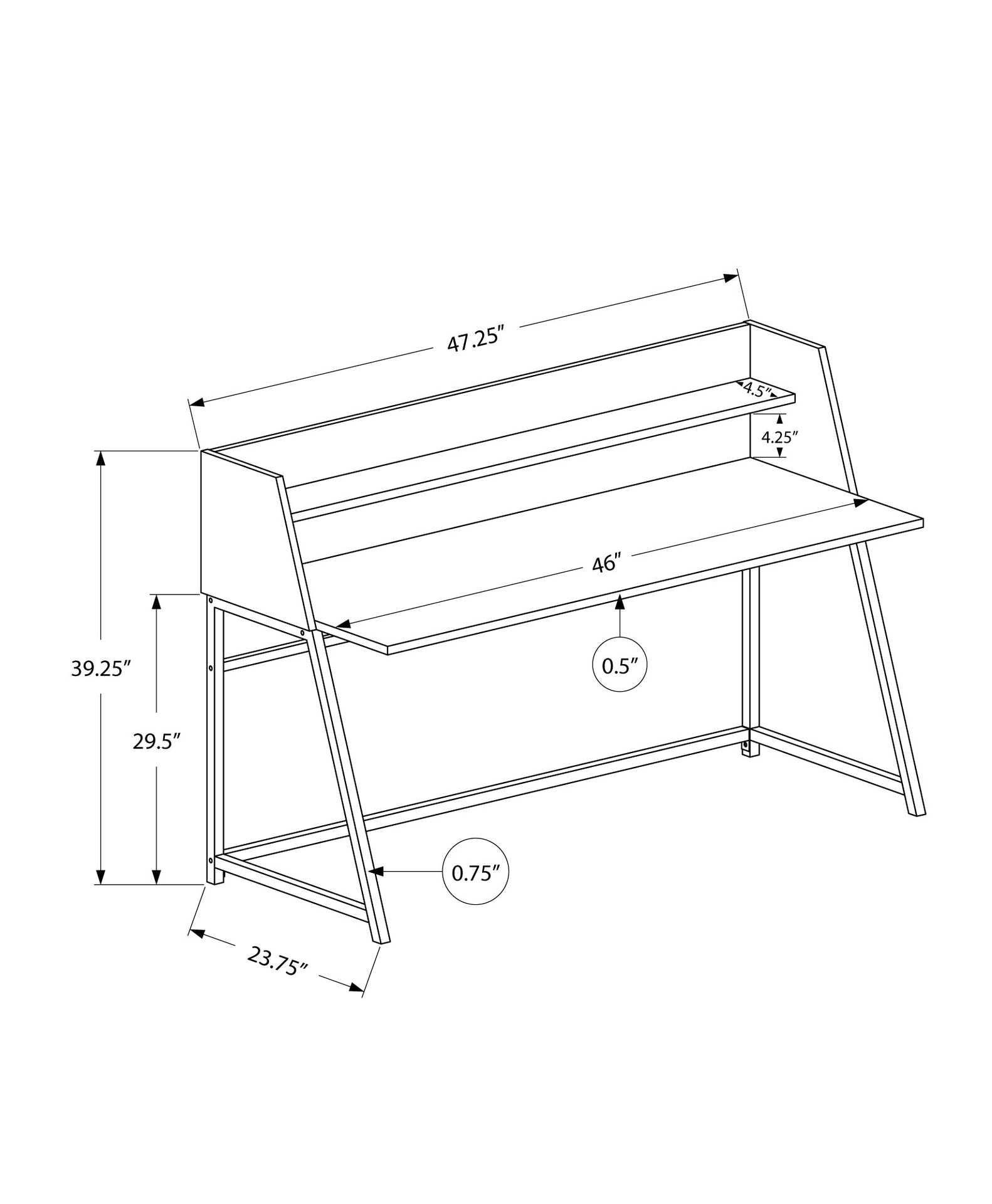 Computer Desk, Home Office, Laptop, Storage Shelves, 48"l, Work, Grey Laminate, Black Metal, Contemporary, Modern