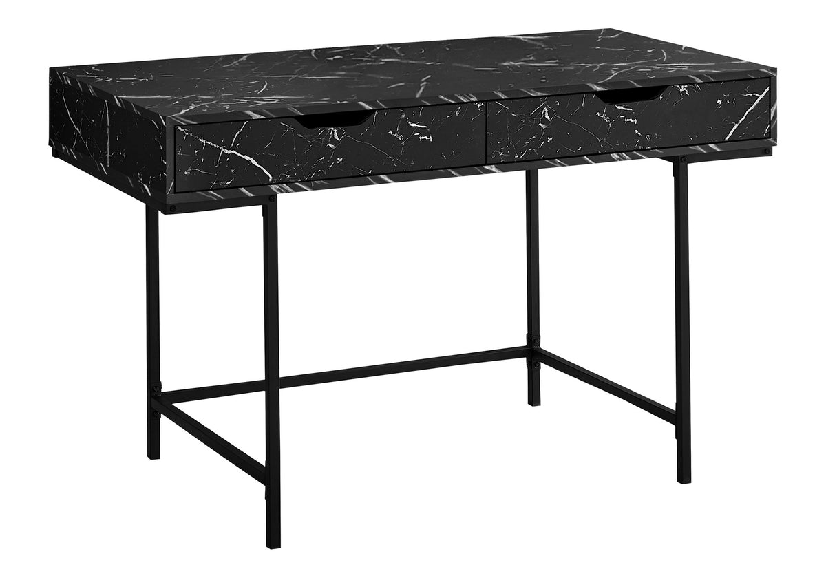 Computer Desk, Home Office, Laptop, Storage Drawers, 48"l, Work, Black Marble Look Laminate, Black Metal, Contemporary, Modern
