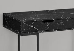 Computer Desk, Home Office, Laptop, Storage Drawers, 48"l, Work, Black Marble Look Laminate, Black Metal, Contemporary, Modern