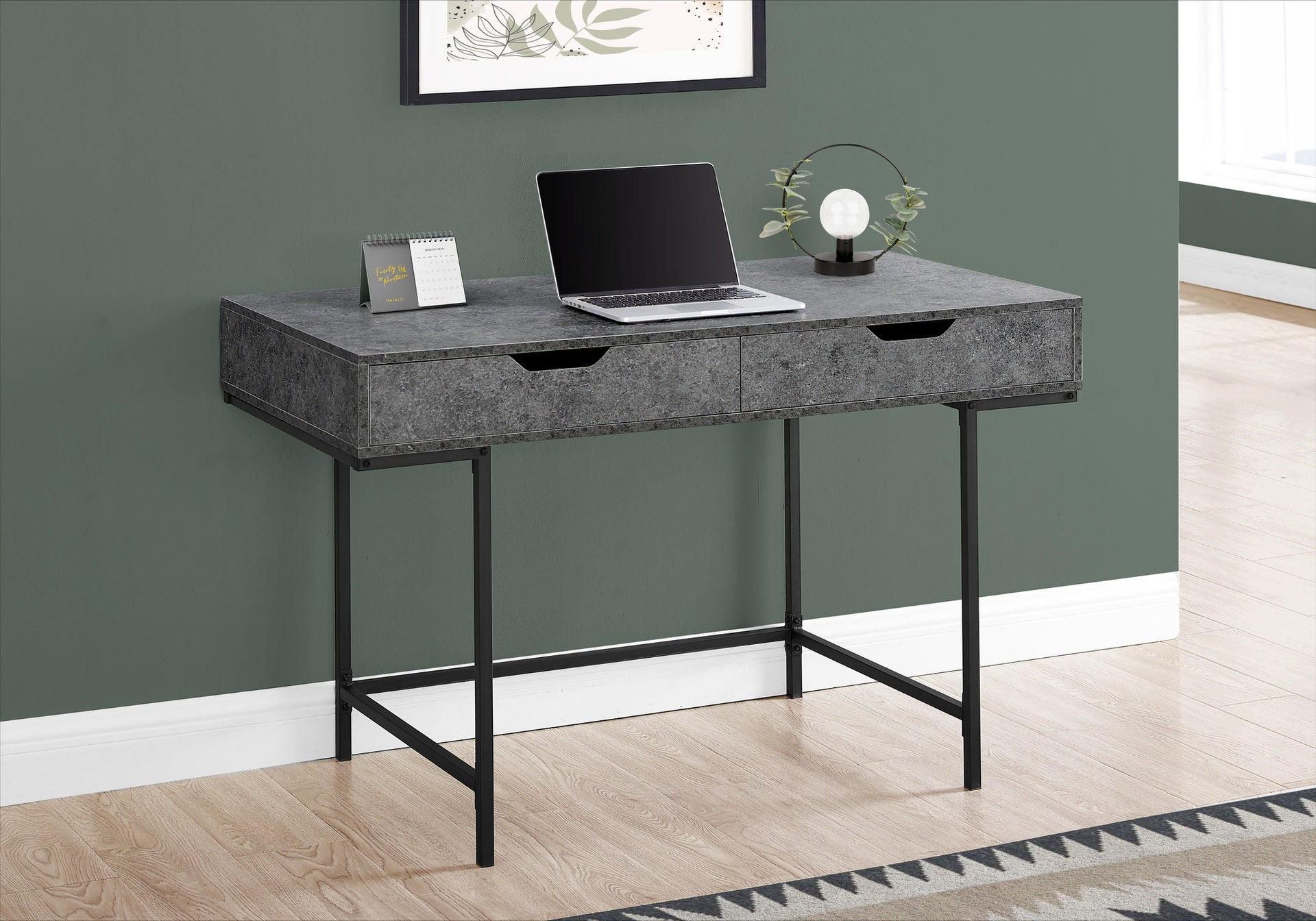 Computer Desk, Home Office, Laptop, Storage Drawers, 48"l, Work, Grey Laminate, Black Metal, Contemporary, Modern