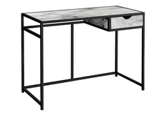 Computer Desk, Home Office, Laptop, Storage Drawer, 42"l, Work, White Marble Look Laminate, Black Metal, Contemporary, Modern