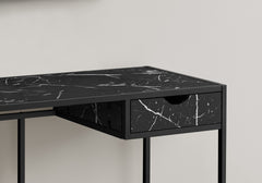 Computer Desk, Home Office, Laptop, Storage Drawer, 42"l, Work, Black Marble Look Laminate, Black Metal, Contemporary, Modern