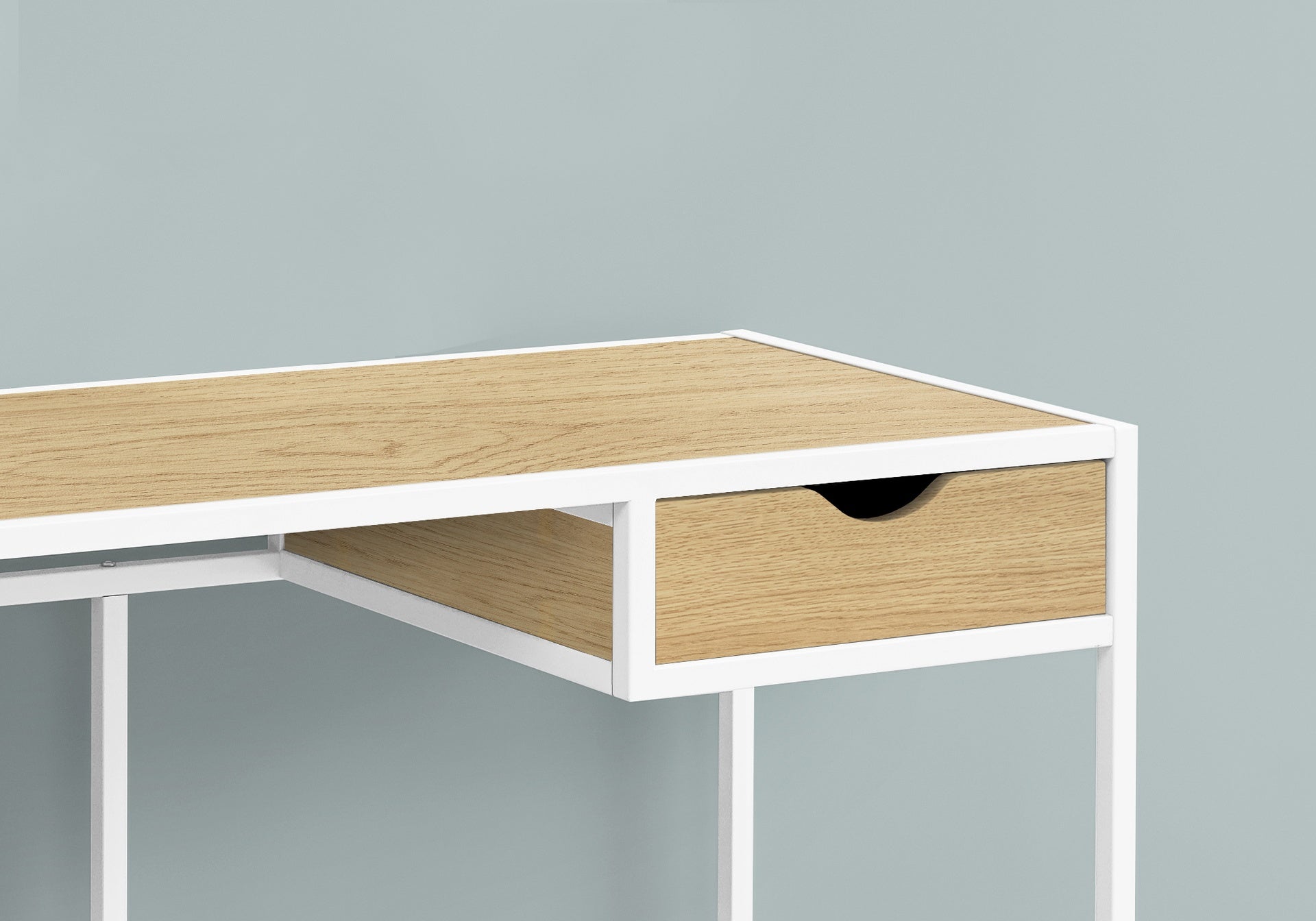 Computer Desk, Home Office, Laptop, Storage Drawer, 42"l, Work, Natural Laminate, White Metal, Contemporary, Modern