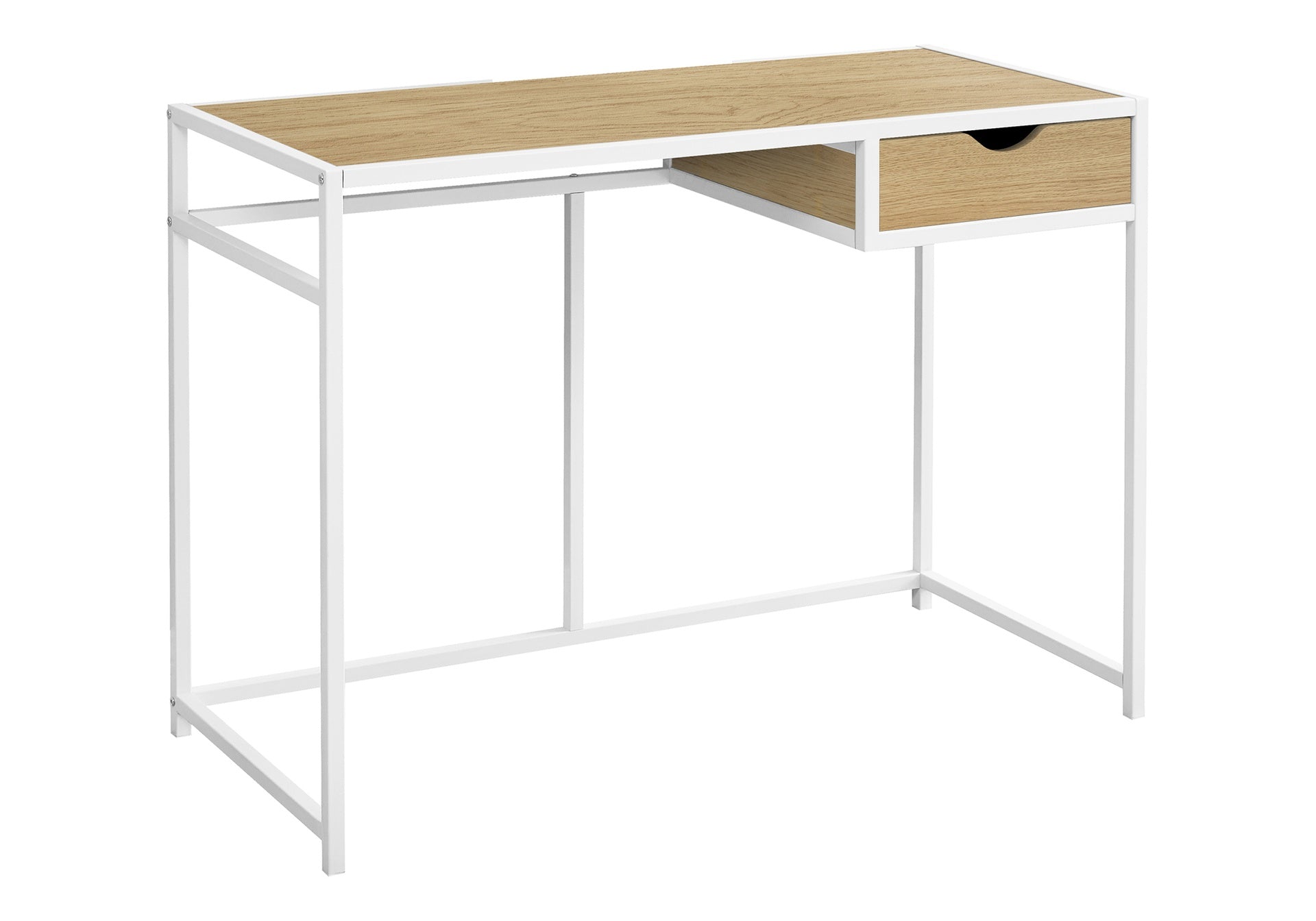 Computer Desk, Home Office, Laptop, Storage Drawer, 42"l, Work, Natural Laminate, White Metal, Contemporary, Modern