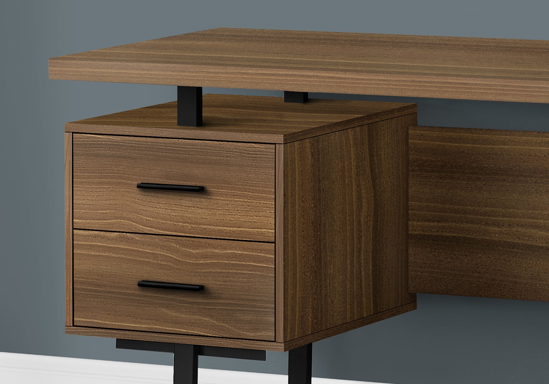 Computer Desk, Home Office, Laptop, Left, Right Set-up, Storage Drawers, 60"l, Work, Walnut Laminate, Black Metal, Contemporary, Modern