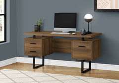 Computer Desk, Home Office, Laptop, Left, Right Set-up, Storage Drawers, 60"l, Work, Walnut Laminate, Black Metal, Contemporary, Modern