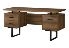 Computer Desk, Home Office, Laptop, Left, Right Set-up, Storage Drawers, 60"l, Work, Walnut Laminate, Black Metal, Contemporary, Modern
