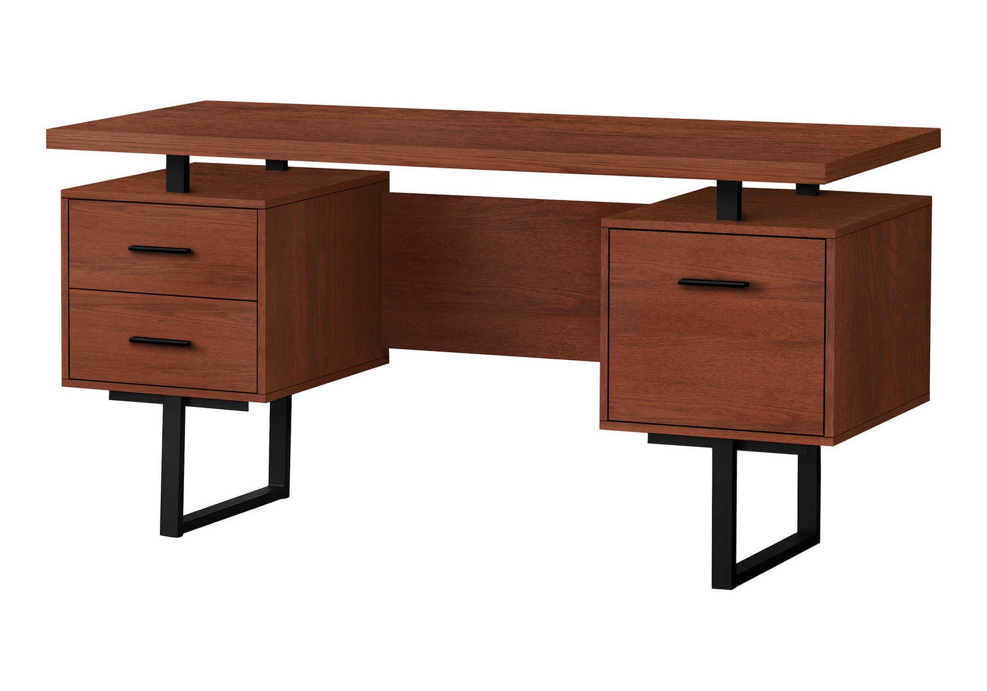 Computer Desk, Home Office, Laptop, Left, Right Set-up, Storage Drawers, 60"l, Work, Brown Laminate, Black Metal, Contemporary, Modern