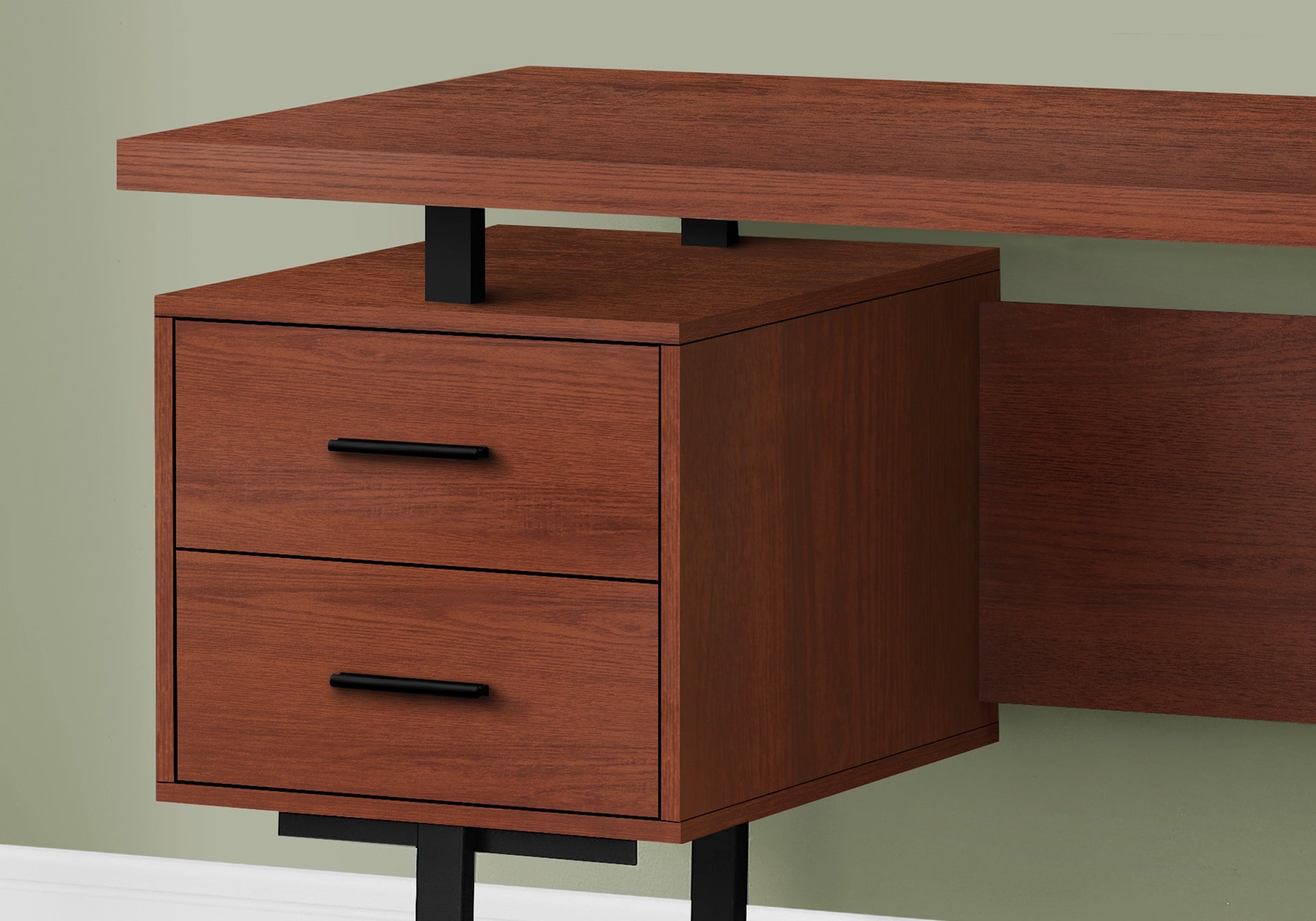 Computer Desk, Home Office, Laptop, Left, Right Set-up, Storage Drawers, 60"l, Work, Brown Laminate, Black Metal, Contemporary, Modern