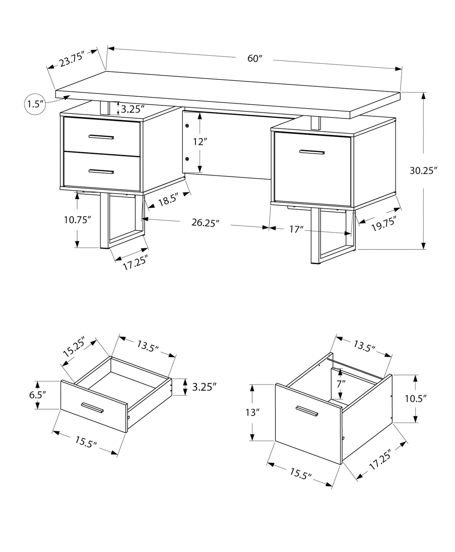 Computer Desk, Home Office, Laptop, Left, Right Set-up, Storage Drawers, 60"l, Work, Brown Laminate, Black Metal, Contemporary, Modern