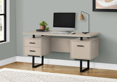 Computer Desk, Home Office, Laptop, Left, Right Set-up, Storage Drawers, 60"l, Work, Beige Laminate, Black Metal, Contemporary, Modern