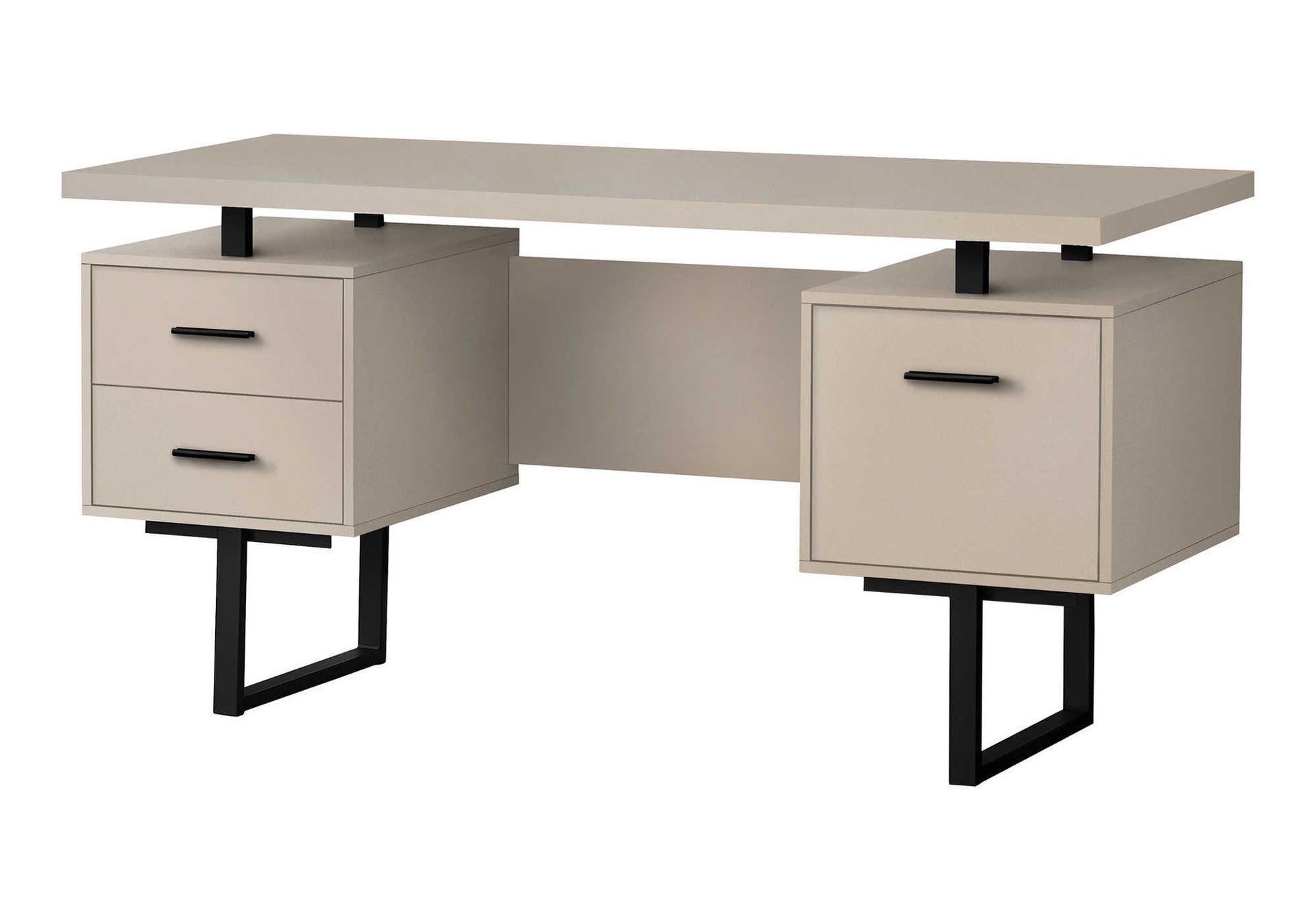 Computer Desk, Home Office, Laptop, Left, Right Set-up, Storage Drawers, 60"l, Work, Beige Laminate, Black Metal, Contemporary, Modern