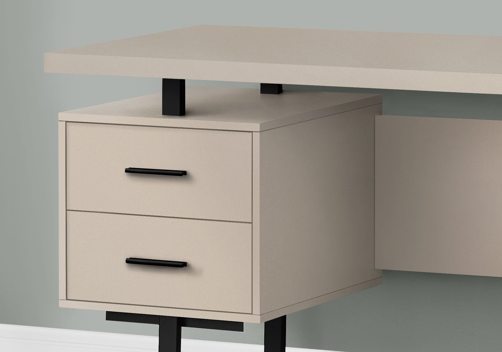 Computer Desk, Home Office, Laptop, Left, Right Set-up, Storage Drawers, 60"l, Work, Beige Laminate, Black Metal, Contemporary, Modern