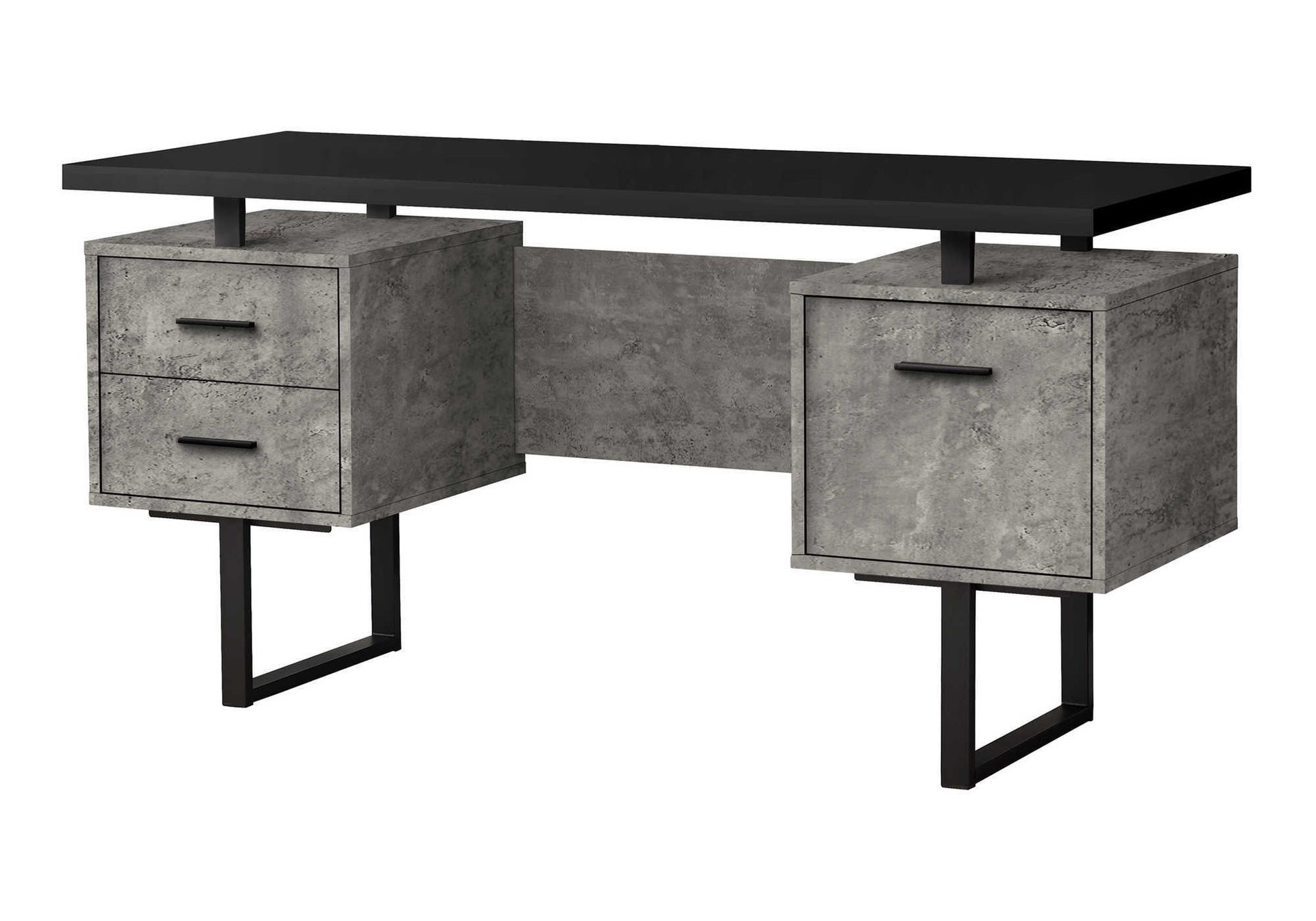 Computer Desk, Home Office, Laptop, Left, Right Set-up, Storage Drawers, 60"l, Work, Black And Grey Concrete Laminate, Black Metal, Contemporary, Modern