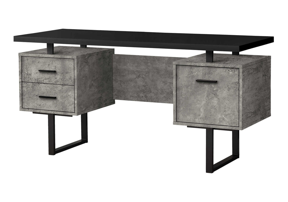 Computer Desk, Home Office, Laptop, Left, Right Set-up, Storage Drawers, 60"l, Work, Black And Grey Concrete Laminate, Black Metal, Contemporary, Modern