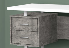 Computer Desk, Home Office, Laptop, Left, Right Set-up, Storage Drawers, 60"l, Work, White And Grey Concrete Laminate, Grey Metal, Contemporary, Modern