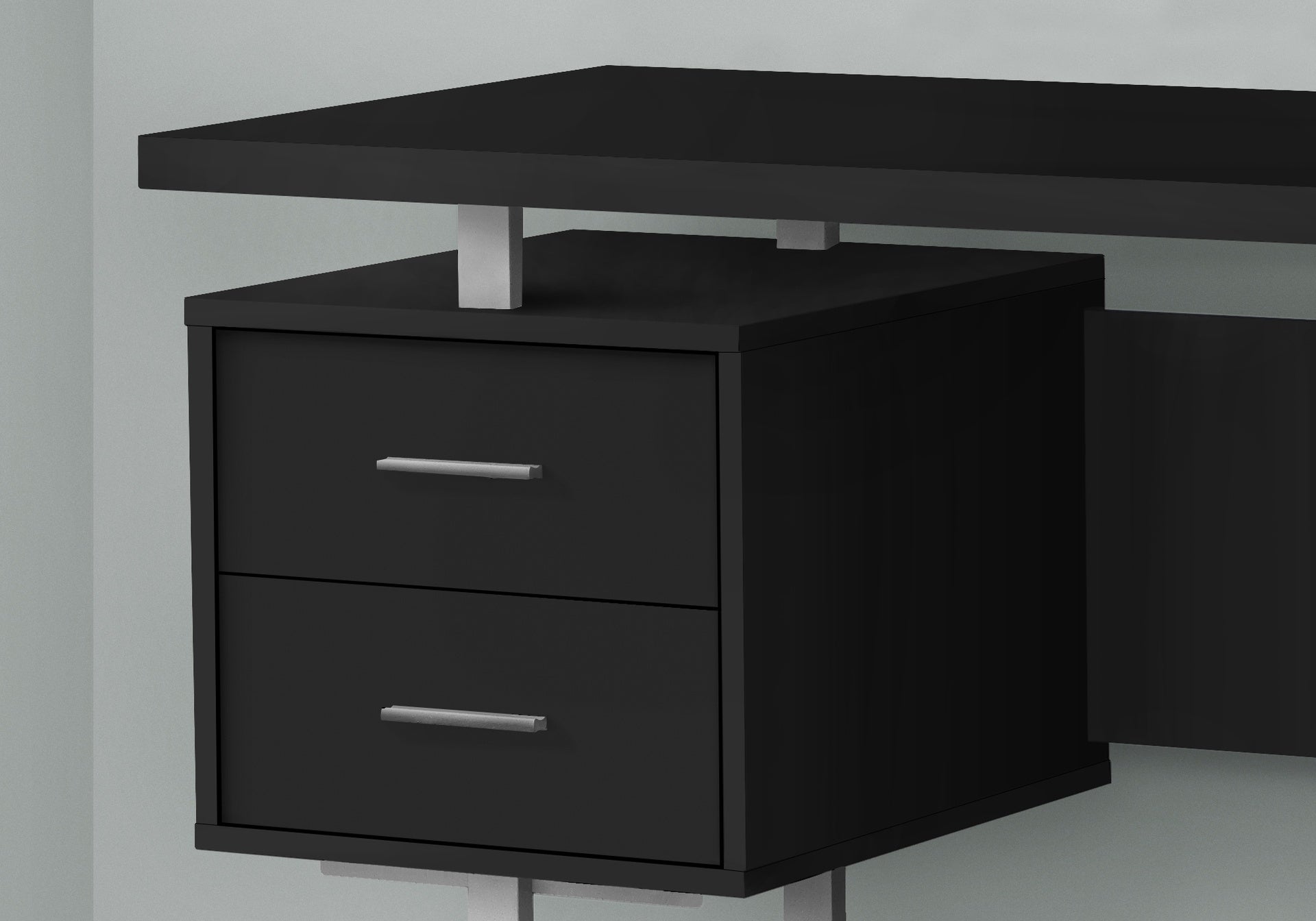 Computer Desk, Home Office, Laptop, Left, Right Set-up, Storage Drawers, 60"l, Work, Black Laminate, Grey Metal, Contemporary, Modern