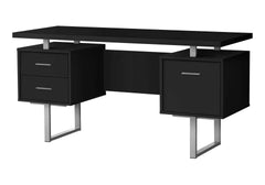 Computer Desk, Home Office, Laptop, Left, Right Set-up, Storage Drawers, 60"l, Work, Black Laminate, Grey Metal, Contemporary, Modern