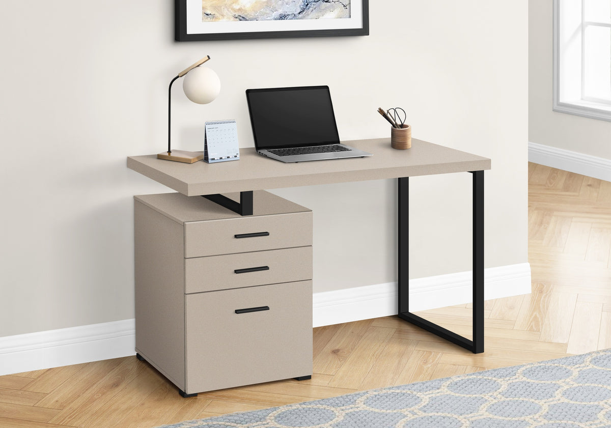 Computer Desk, Home Office, Laptop, Left, Right Set-up, Storage Drawers, 48"l, Work, Beige Laminate, Black Metal, Contemporary, Modern