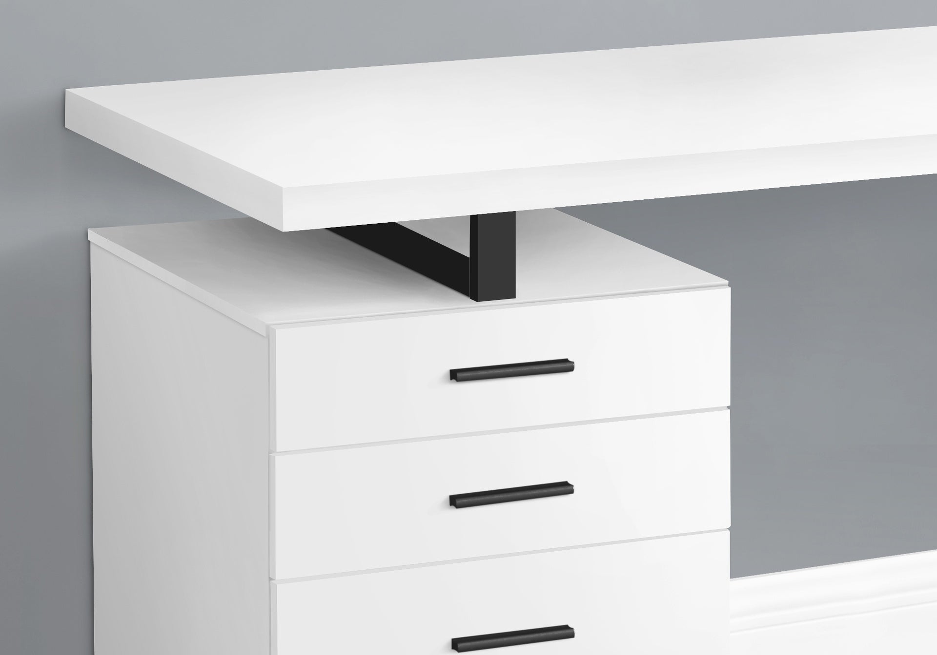 Computer Desk, Home Office, Laptop, Left, Right Set-up, Storage Drawers, 48"l, Work, White Laminate, Black Metal, Contemporary, Modern