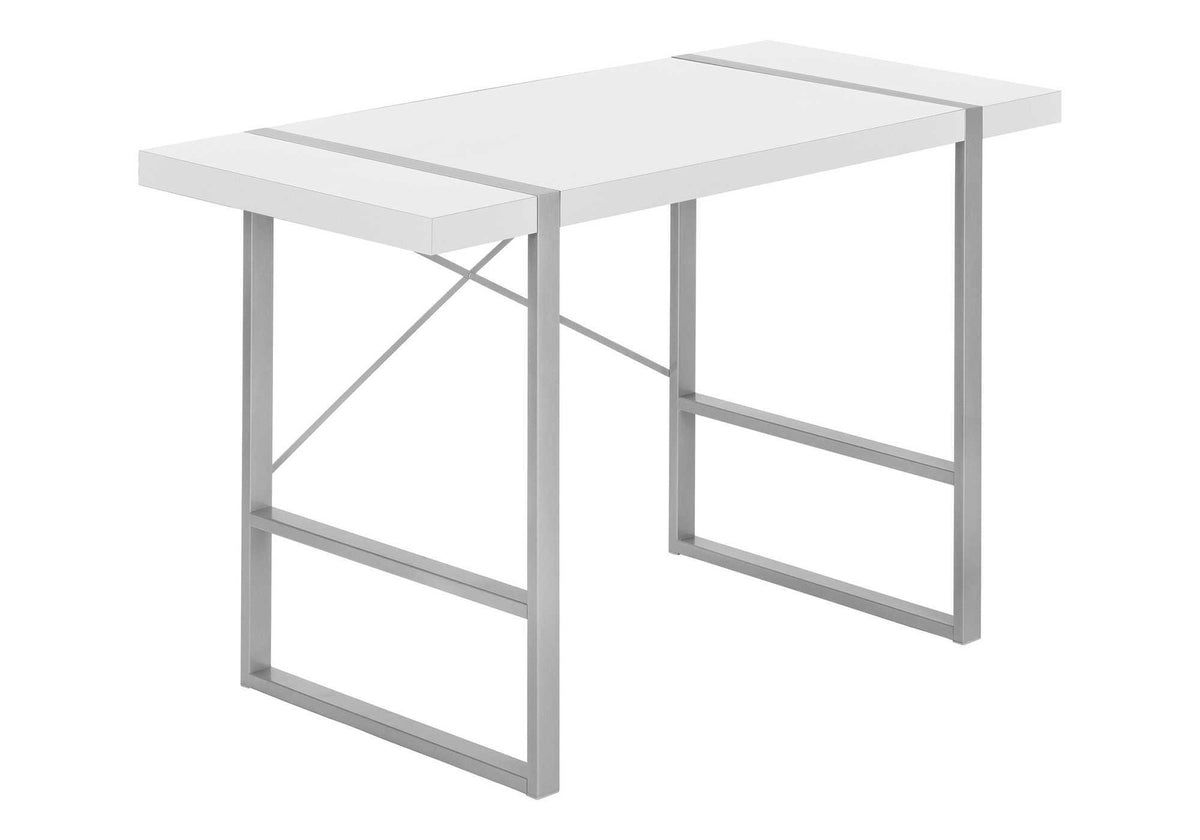 Computer Desk, Home Office, Laptop, 48"l, Work, White Laminate, Grey Metal, Contemporary, Modern
